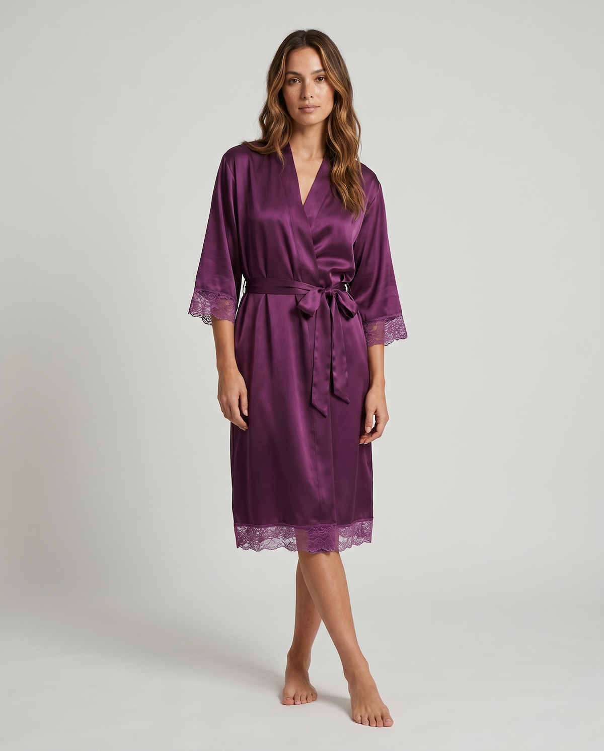 New Summer Thin Solid Color Stitching Lace Long Nightgown Robe – Luxury and Noble Home Clothes for Relaxation