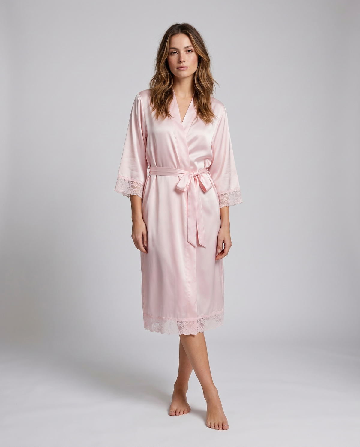 New Summer Thin Solid Color Stitching Lace Long Nightgown Robe – Luxury and Noble Home Clothes for Relaxation