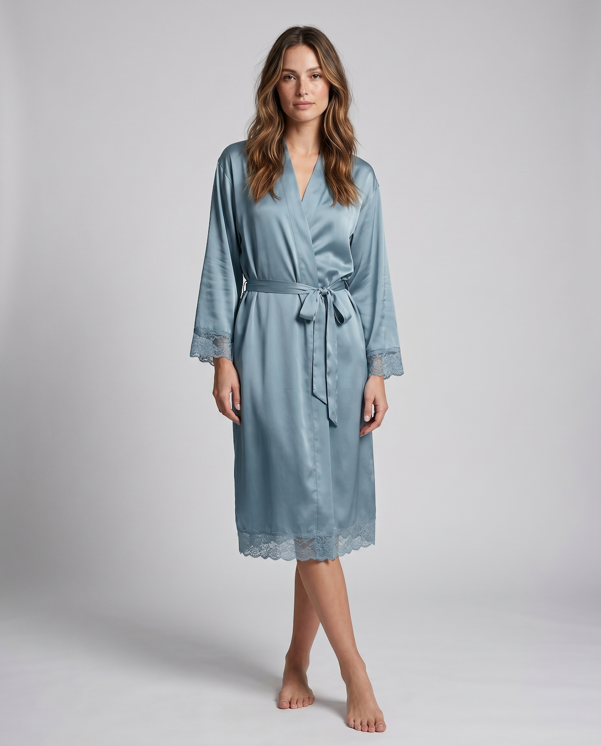 New Summer Thin Solid Color Stitching Lace Long Nightgown Robe – Luxury and Noble Home Clothes for Relaxation