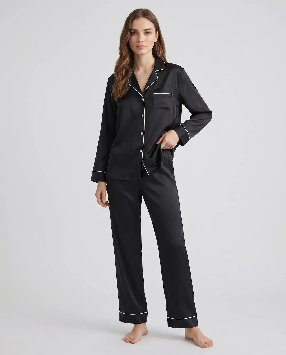 100% Silk Pajama Set for Women – Soft, Breathable, Luxury Sleepwear with Long Sleeves &amp; Pants