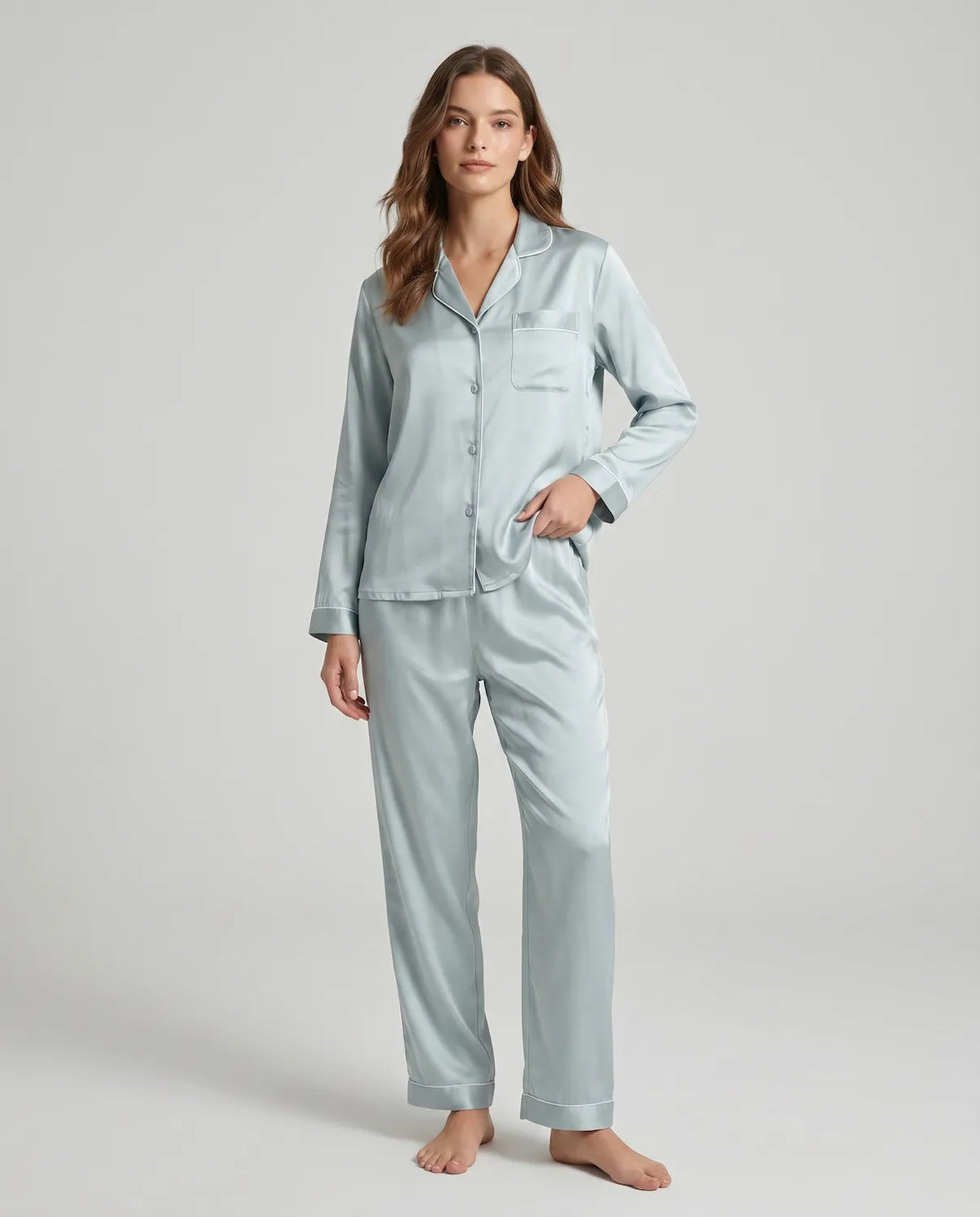 100% Silk Pajama Set for Women – Soft, Breathable, Luxury Sleepwear with Long Sleeves &amp; Pants