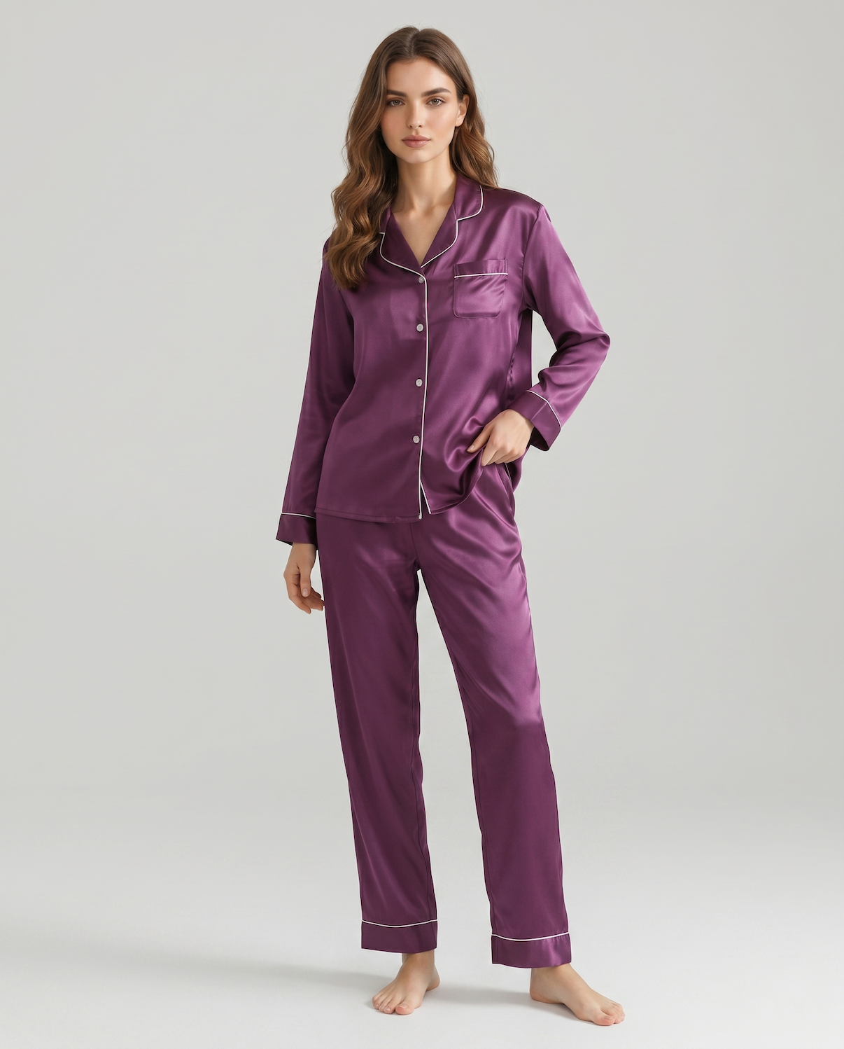 100% Silk Pajama Set for Women – Soft, Breathable, Luxury Sleepwear with Long Sleeves &amp; Pants