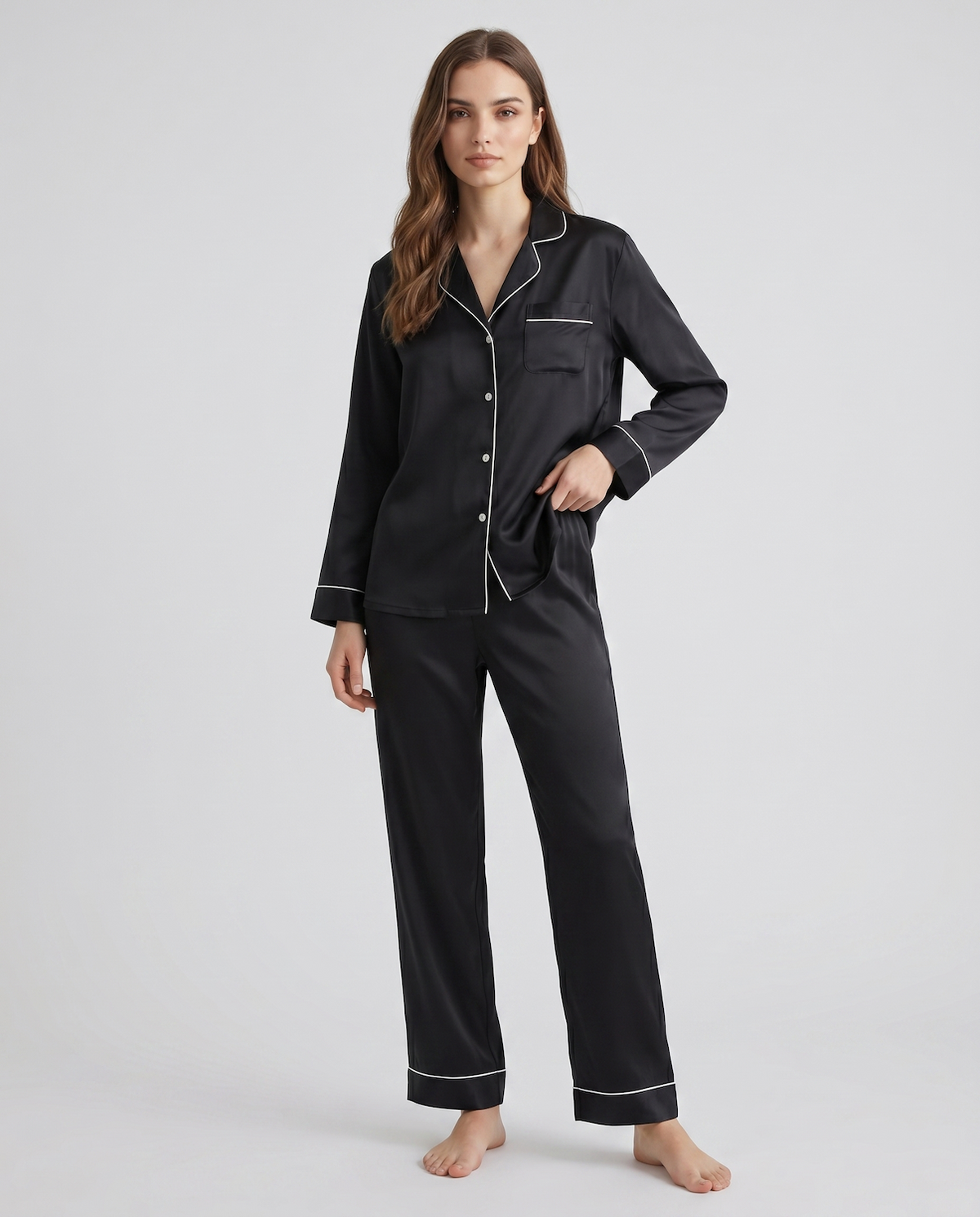 100% Silk Pajama Set for Women – Soft, Breathable, Luxury Sleepwear with Long Sleeves &amp; Pants