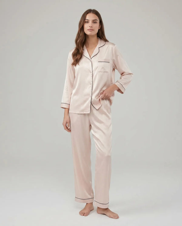 Silk Pajama Set for Women – Soft, Breathable, Luxury Sleepwear with Long Sleeves & Pants