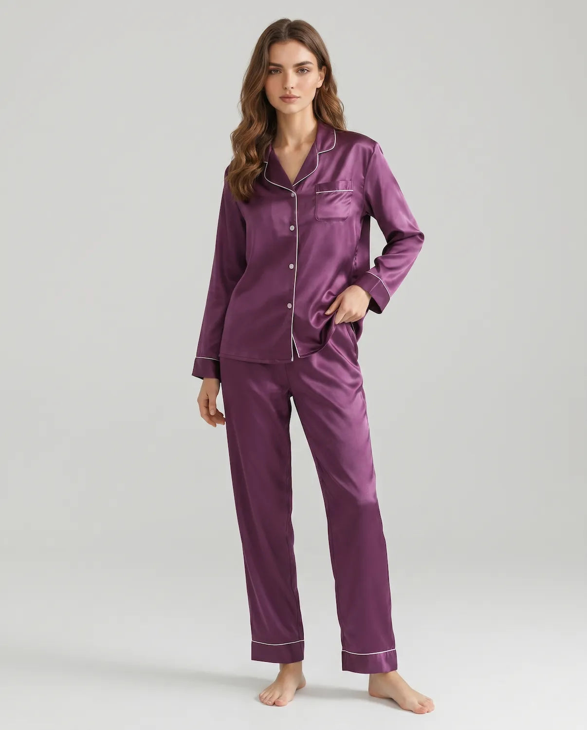 100% Silk Pajama Set for Women – Soft, Breathable, Luxury Sleepwear with Long Sleeves &amp; Pants
