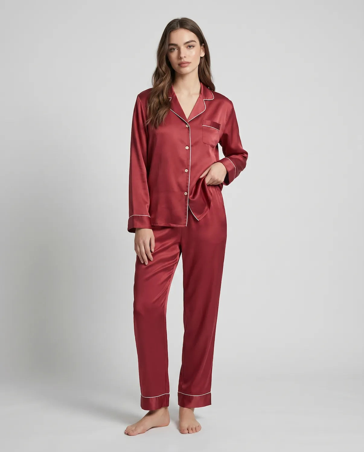 100% Silk Pajama Set for Women – Soft, Breathable, Luxury Sleepwear with Long Sleeves &amp; Pants