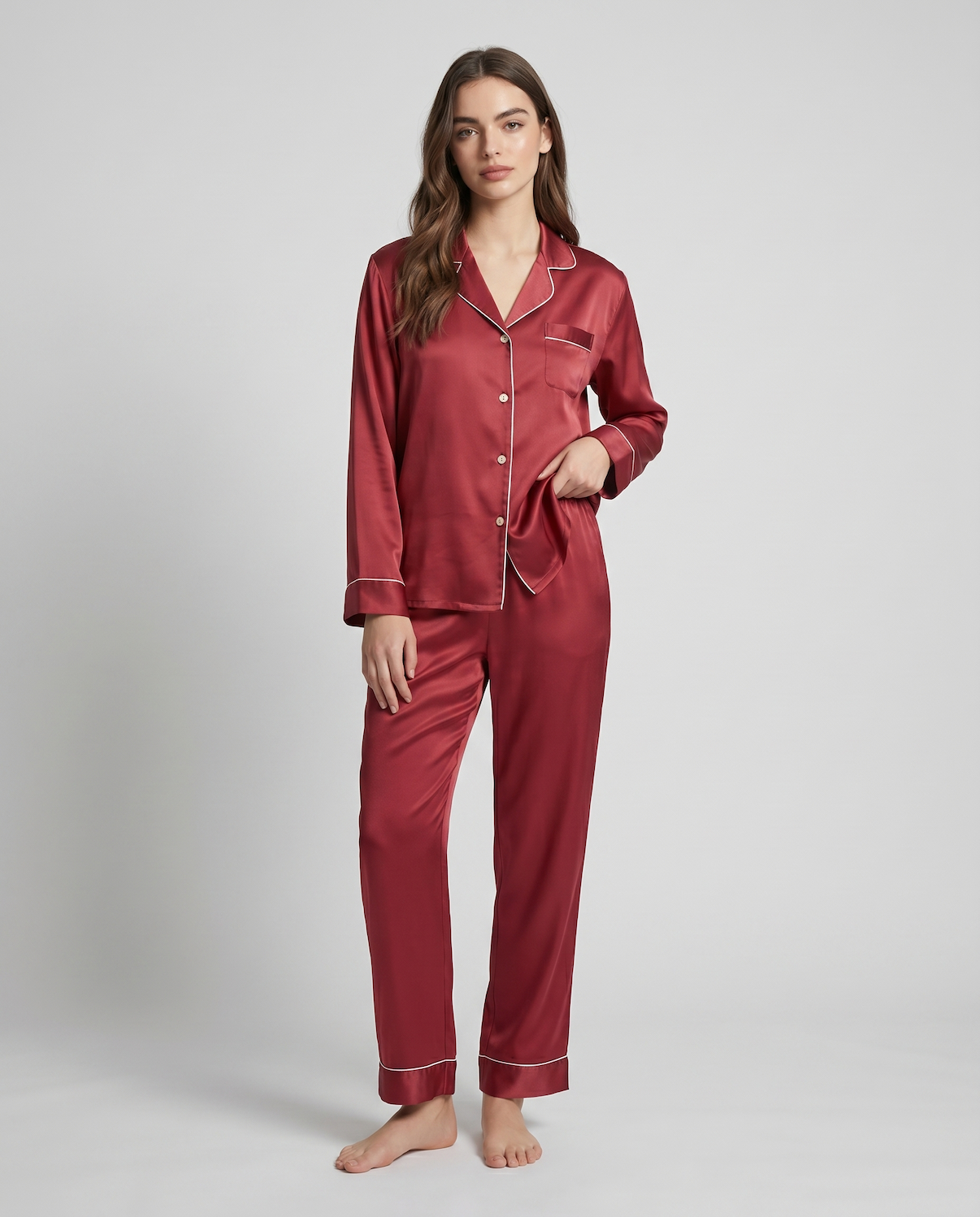 100% Silk Pajama Set for Women – Soft, Breathable, Luxury Sleepwear with Long Sleeves &amp; Pants