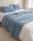 Plush Sherpa Fleece Throw Blanket – Ribbed Textured Sofa and Bed Blanket for Home