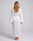 Pure White Feather Lace V-Neck Long Nightgown Robe