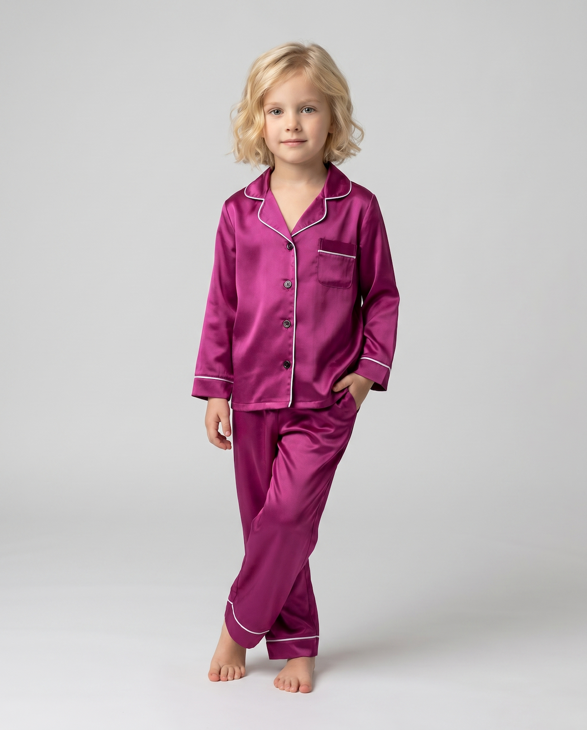 Silk Children's 3-Piece Pajama Set – Long Sleeved Top & Long Pants