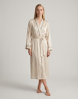 Silk Robe – Long Sleeve V-Neck Belted Silk Robe for Women
