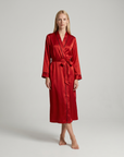 Silk Robe – Long Sleeve V-Neck Belted Silk Robe for Women