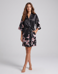 Silk Satin Floral Robe for Women – Short Kimono Wedding Bride and Bridesmaid Dressing Gown