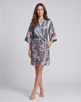 Silk Satin Floral Robe for Women – Short Kimono Wedding Bride and Bridesmaid Dressing Gown