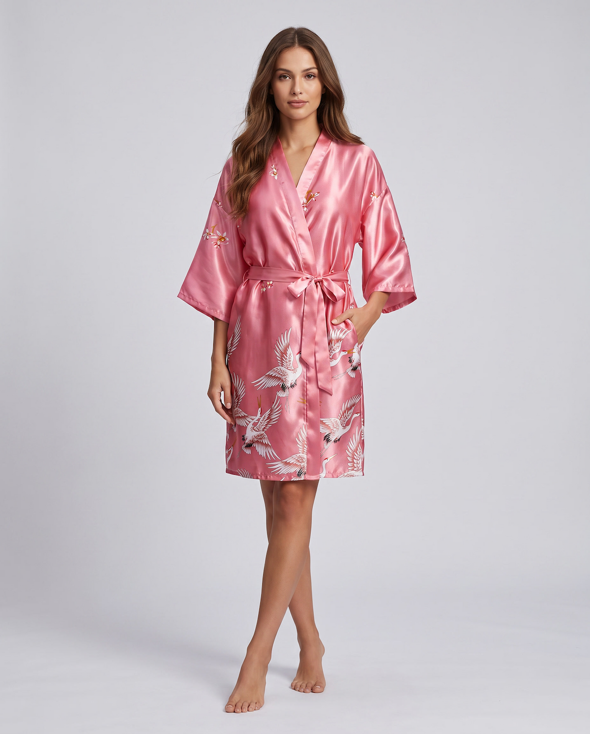 Silk Satin Floral Robe for Women – Short Kimono Wedding Bride and Bridesmaid Dressing Gown