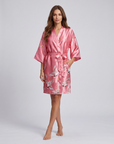 Silk Satin Floral Robe for Women – Short Kimono Wedding Bride and Bridesmaid Dressing Gown