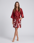Silk Satin Floral Robe for Women – Short Kimono Wedding Bride and Bridesmaid Dressing Gown