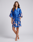 Silk Satin Floral Robe for Women – Short Kimono Wedding Bride and Bridesmaid Dressing Gown