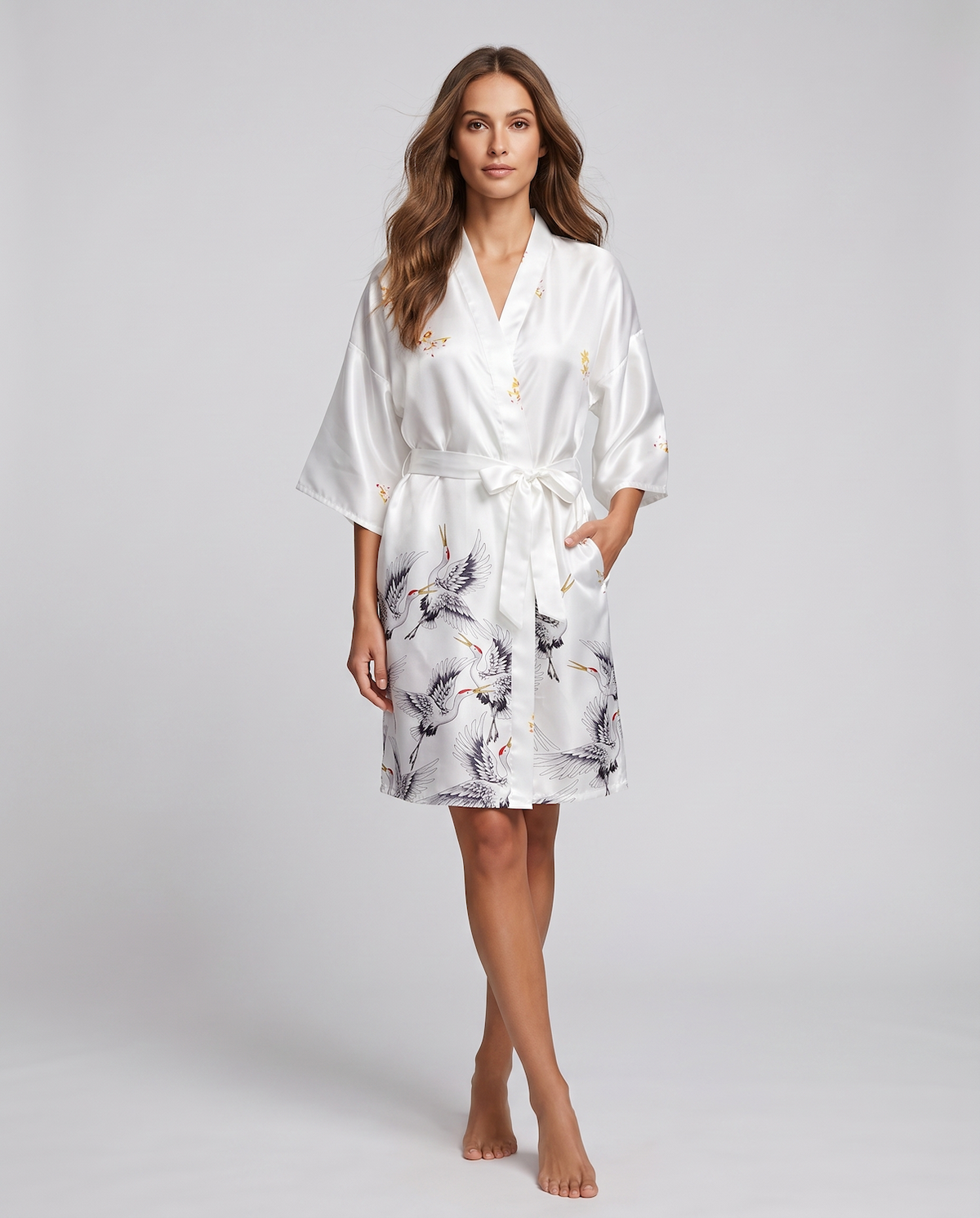 Silk Satin Floral Robe for Women – Short Kimono Wedding Bride and Bridesmaid Dressing Gown