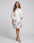 Silk Satin Floral Robe for Women – Short Kimono Wedding Bride and Bridesmaid Dressing Gown