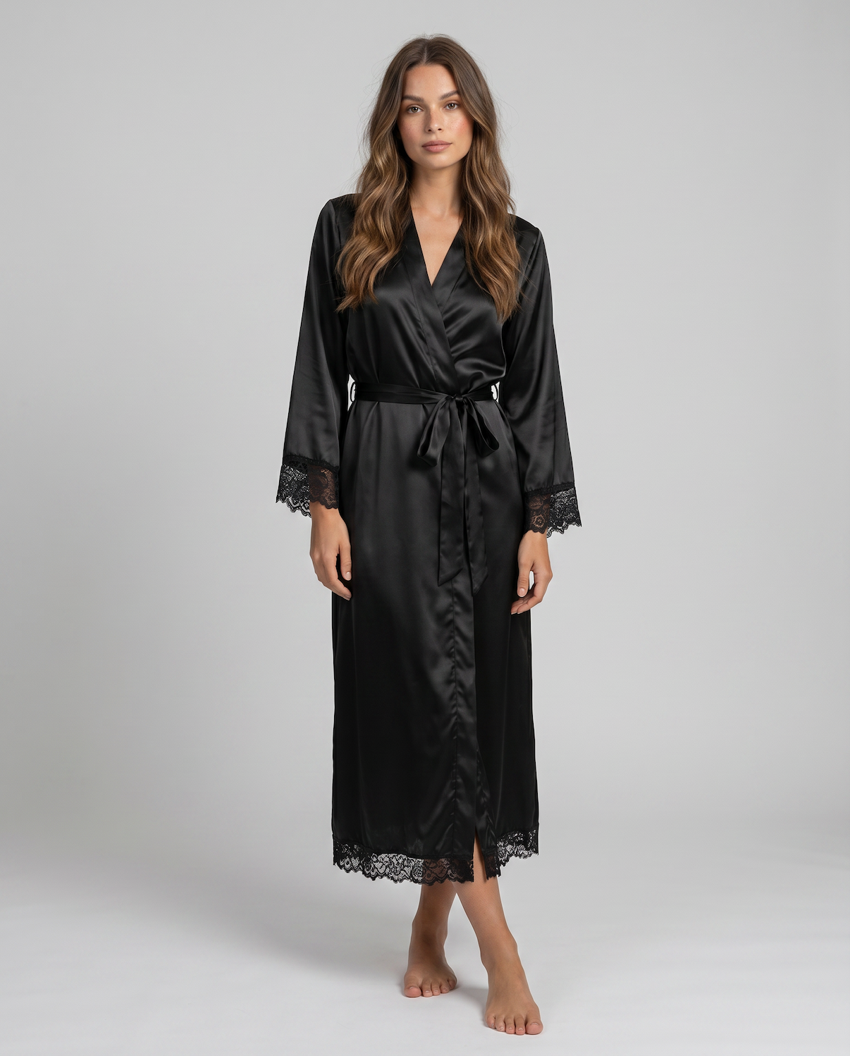 Silk Satin Lace Robes – Bridesmaid and Bride Wedding Long Robe, Elegant Bathrobe and Lingerie Robe for Women