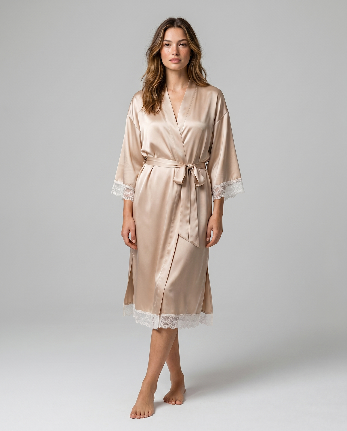 Silk Satin Lace Robes – Bridesmaid and Bride Wedding Long Robe, Elegant Bathrobe and Lingerie Robe for Women
