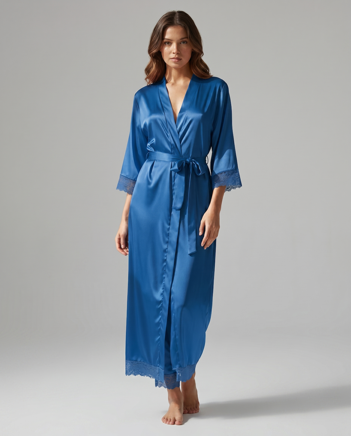 Silk Satin Lace Robes – Bridesmaid and Bride Wedding Long Robe, Elegant Bathrobe and Lingerie Robe for Women