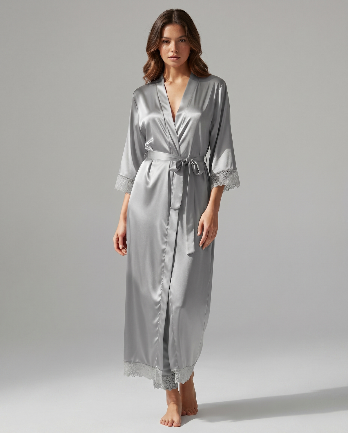 Silk Satin Lace Robes – Bridesmaid and Bride Wedding Long Robe, Elegant Bathrobe and Lingerie Robe for Women