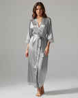 Silk Satin Lace Robes – Bridesmaid and Bride Wedding Long Robe, Elegant Bathrobe and Lingerie Robe for Women