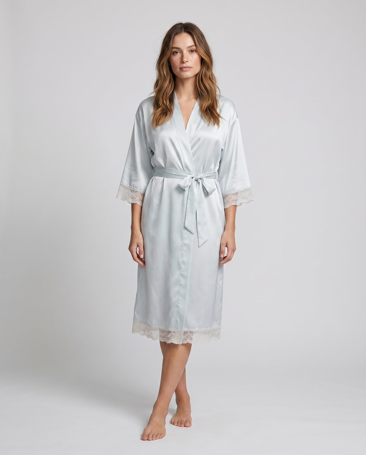 Silk Satin Lace Robes – Bridesmaid and Bride Wedding Long Robe, Elegant Bathrobe and Lingerie Robe for Women