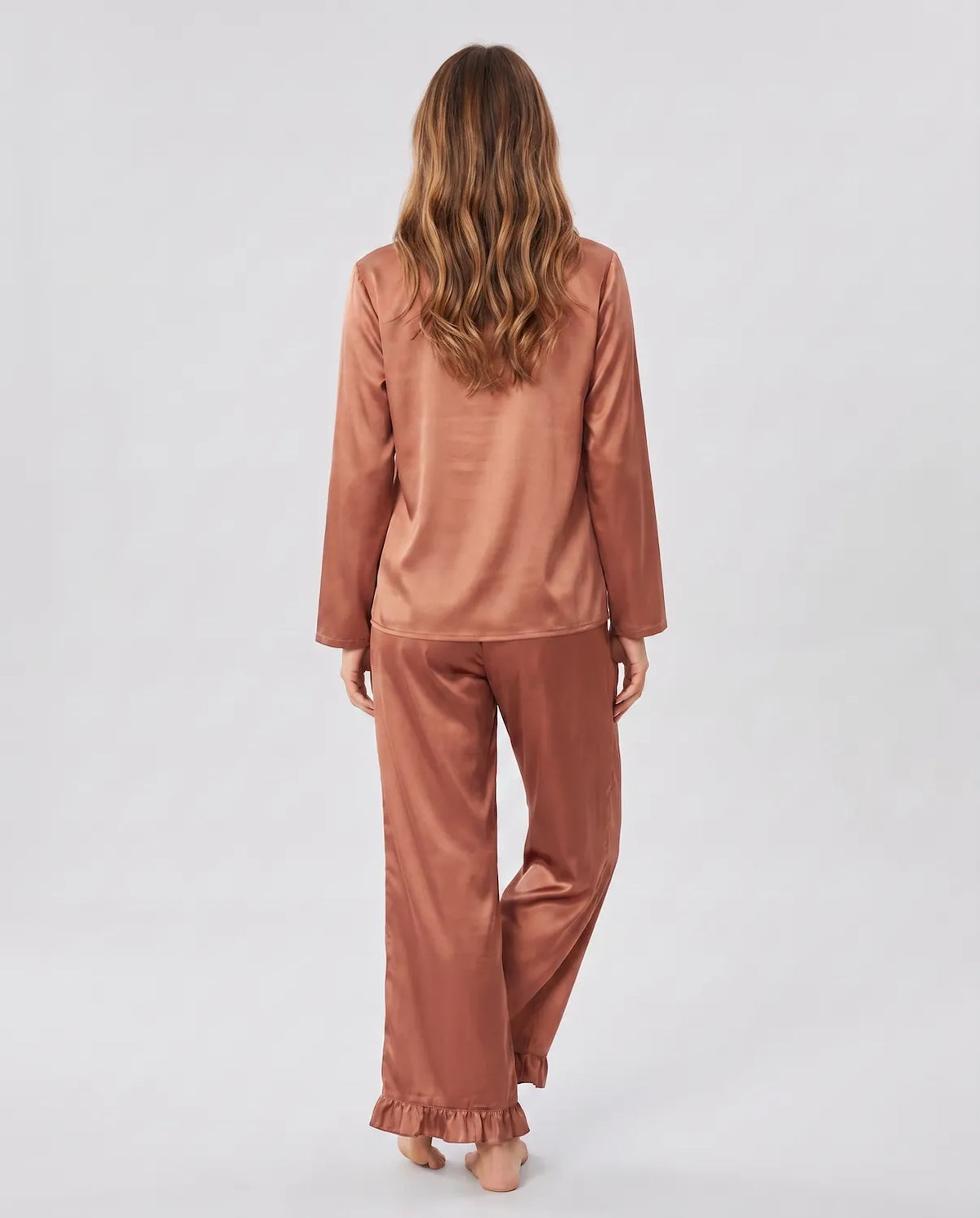 Soft Satin Pajamas Set for Women – 2-Piece Long Sleeve Sleepwear &amp; Elegant Button Loungewear