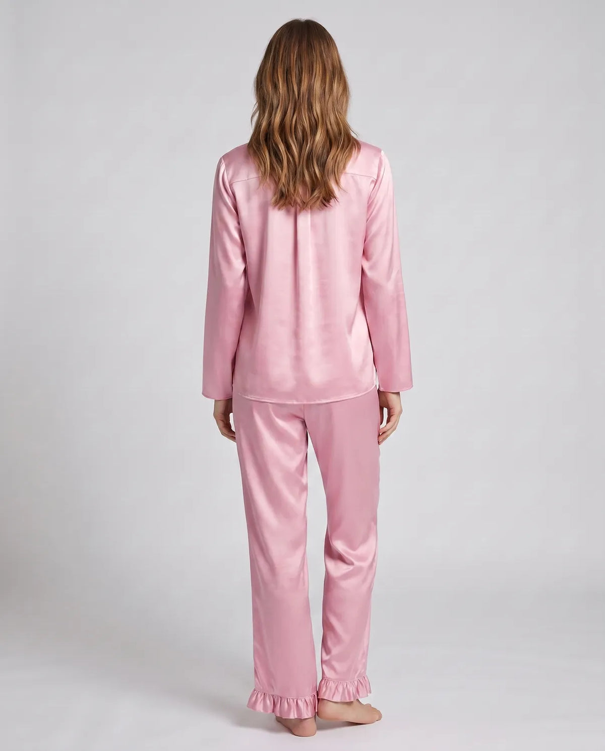 Soft Satin Pajamas Set for Women – 2-Piece Long Sleeve Sleepwear & Elegant Button Loungewear