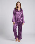 Soft Satin Pajamas Set for Women – 2-Piece Long Sleeve Sleepwear & Elegant Button Loungewear