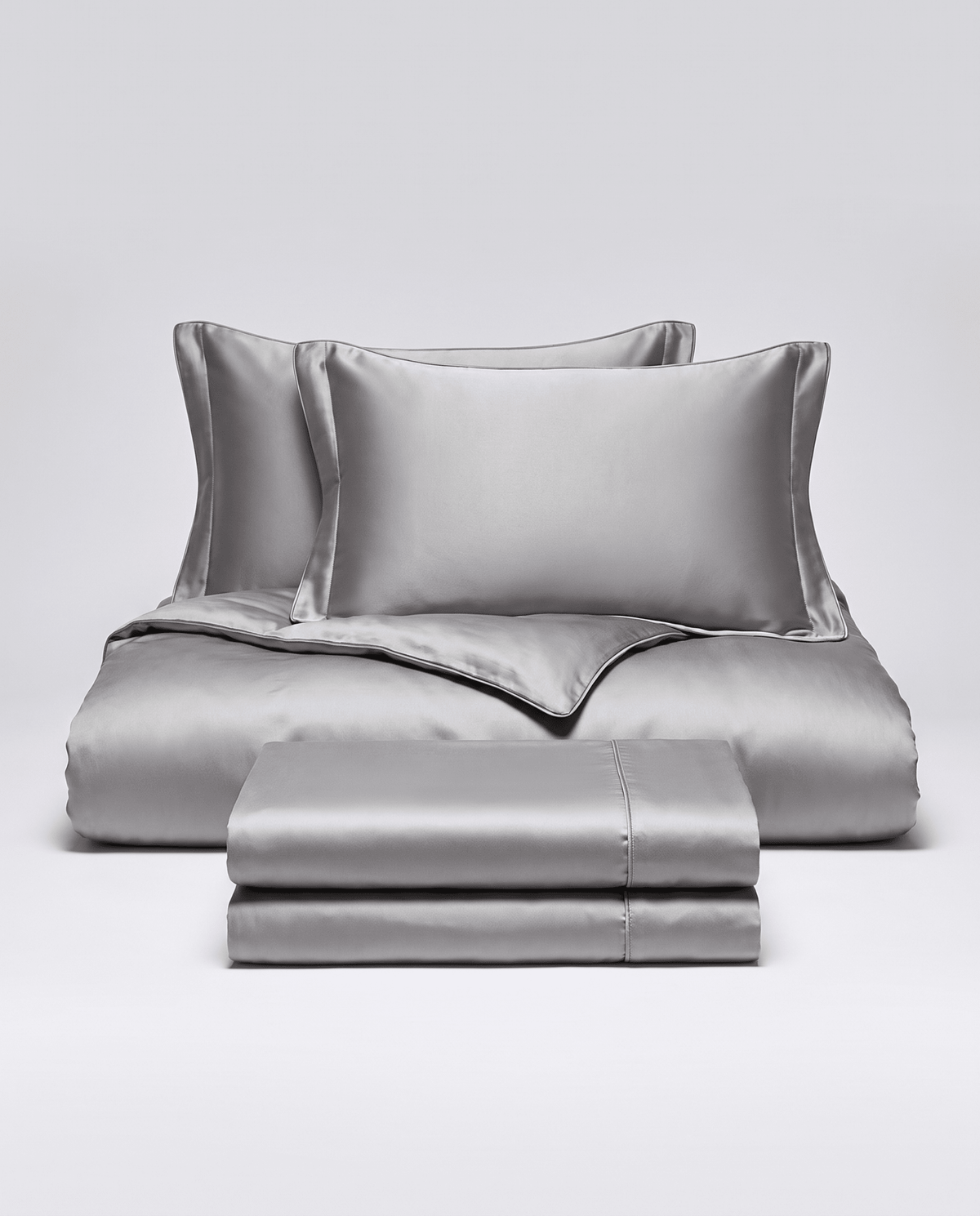 Solid Silk-Like Bedding Set with Duvet Cover, Bedsheet &amp; Pillowcases