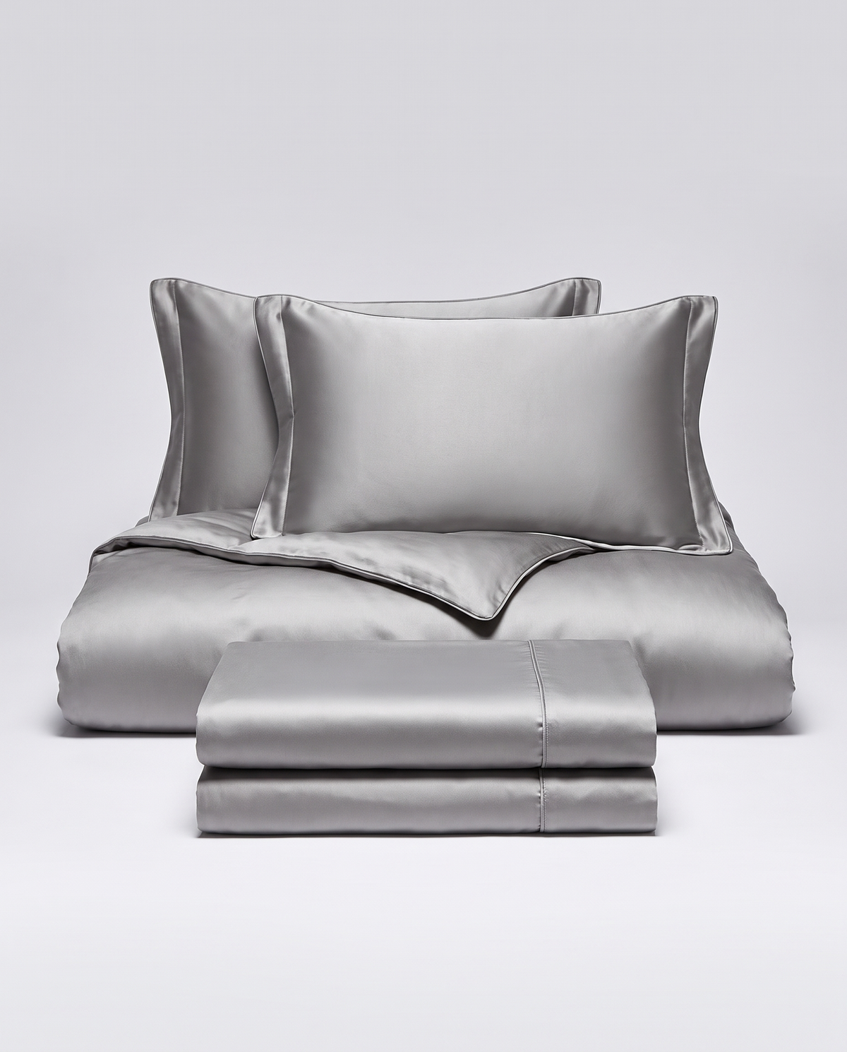 Solid Silk-Like Bedding Set with Duvet Cover, Bedsheet &amp; Pillowcases