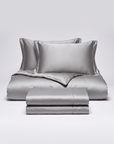 Solid Silk-Like Bedding Set with Duvet Cover, Bedsheet & Pillowcases
