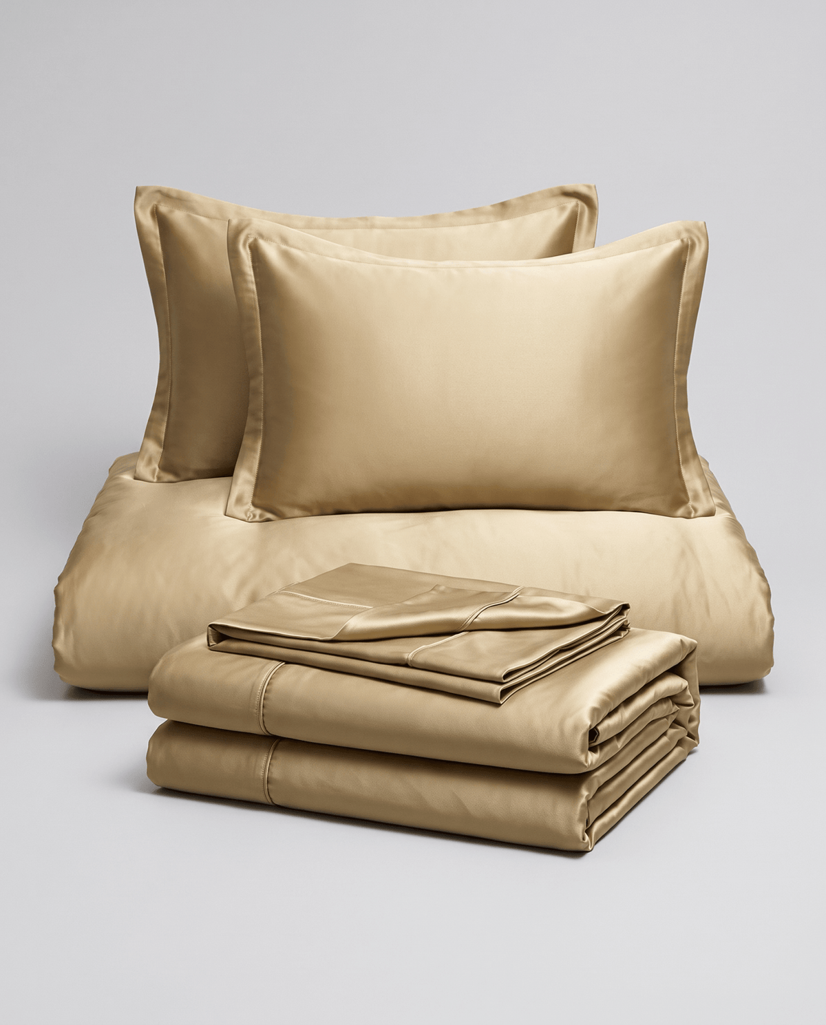 Solid Silk-Like Bedding Set with Duvet Cover, Bedsheet &amp; Pillowcases