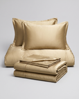 Solid Silk-Like Bedding Set with Duvet Cover, Bedsheet & Pillowcases