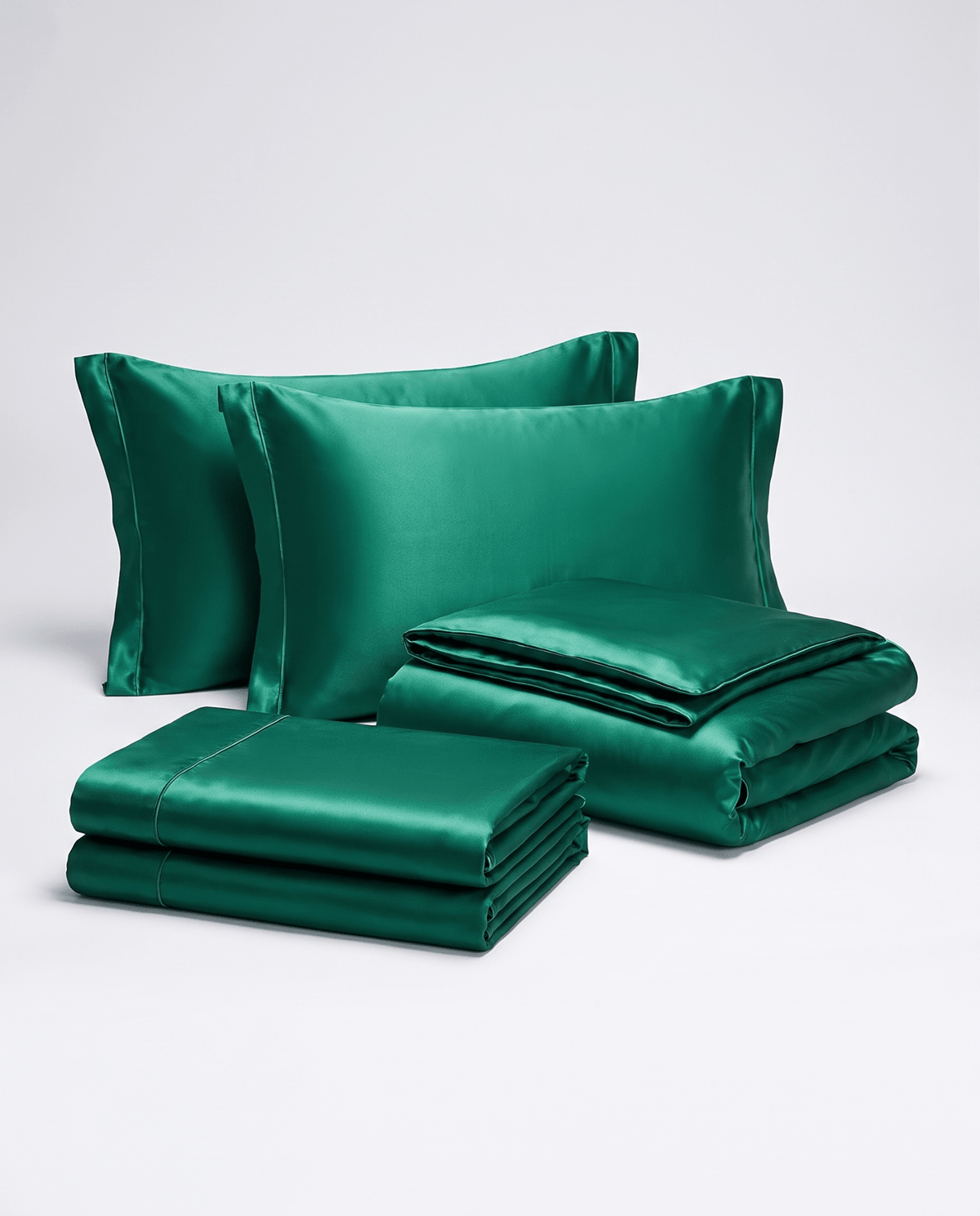 Solid Silk-Like Bedding Set with Duvet Cover, Bedsheet &amp; Pillowcases