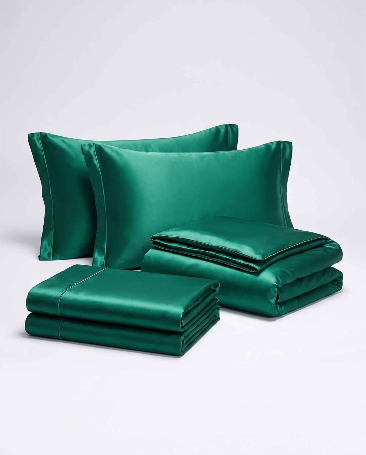 Solid Silk-Like Bedding Set with Duvet Cover, Bedsheet &amp; Pillowcases
