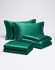 Solid Silk-Like Bedding Set with Duvet Cover, Bedsheet & Pillowcases