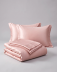 Solid Silk-Like Bedding Set with Duvet Cover, Bedsheet & Pillowcases