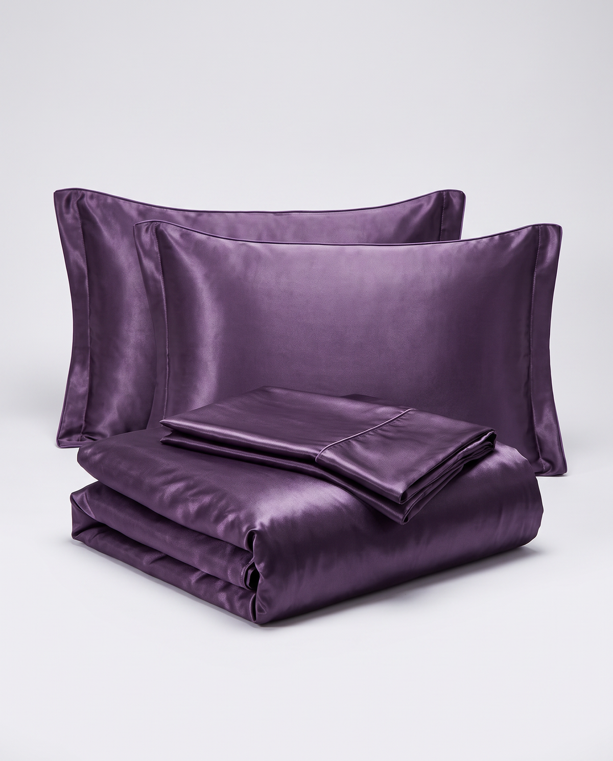 Solid Silk-Like Bedding Set with Duvet Cover, Bedsheet &amp; Pillowcases
