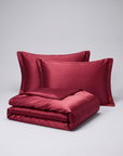 Solid Silk-Like Bedding Set with Duvet Cover, Bedsheet & Pillowcases