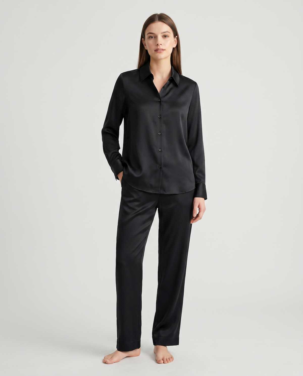 Women’s 100% Mulberry Silk Long-Sleeve Shirt – Professional Suit Top