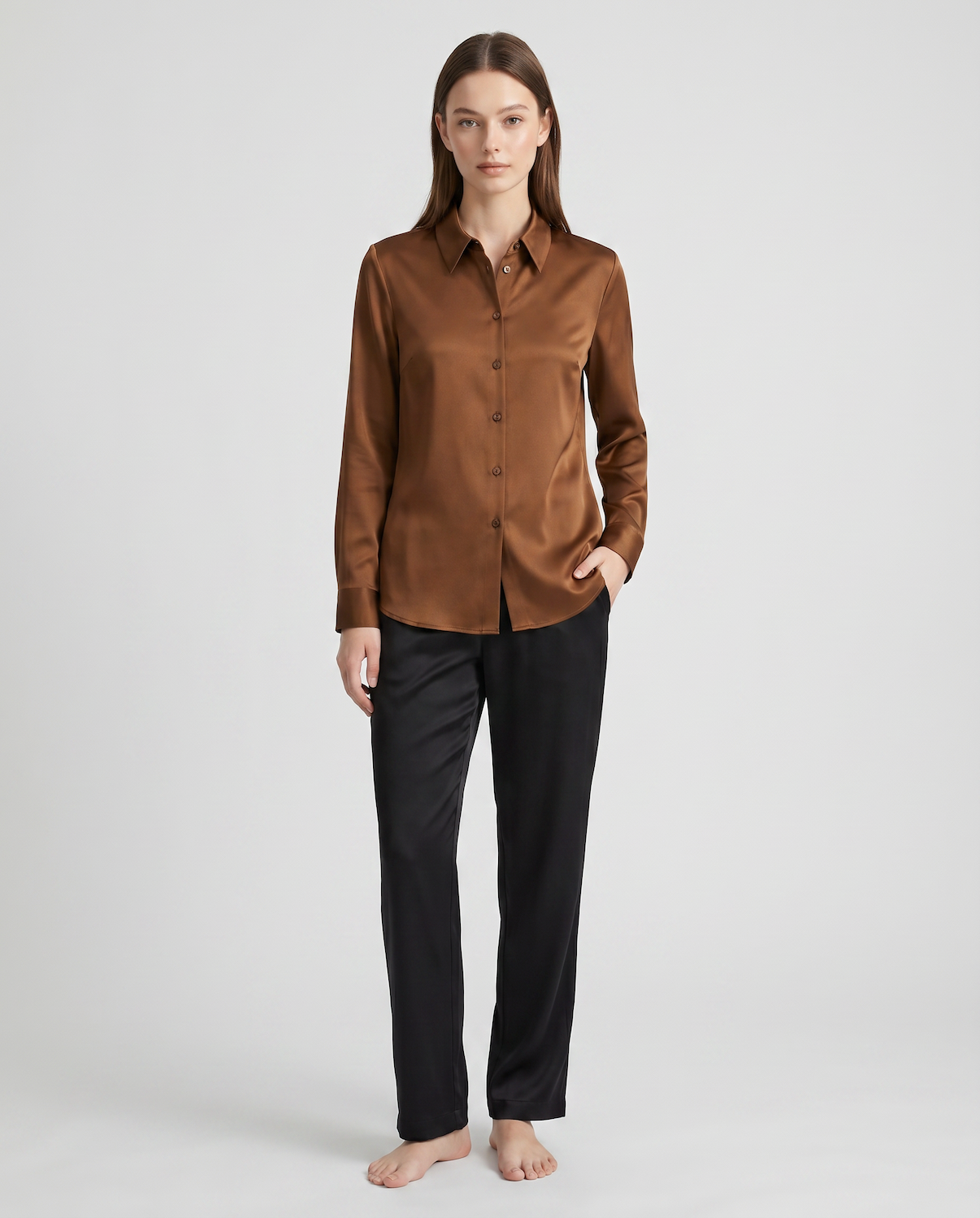 Women’s 100% Mulberry Silk Long-Sleeve Shirt – Professional Suit Top