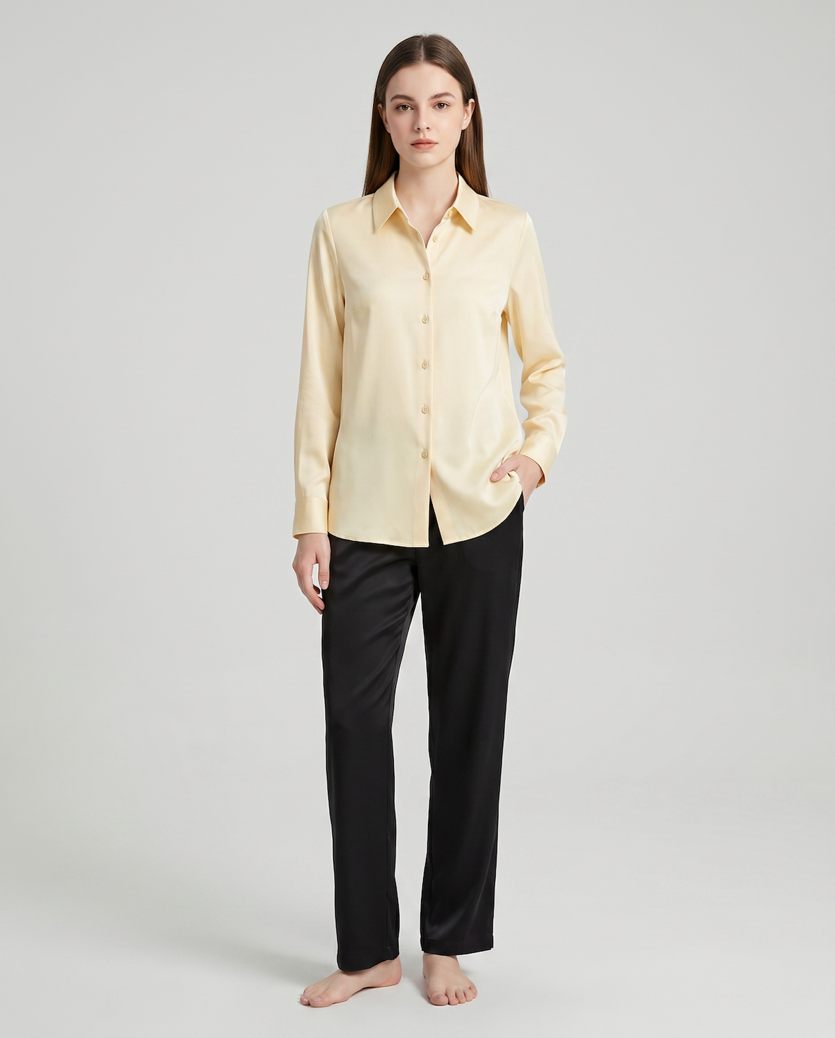 Women’s 100% Mulberry Silk Long-Sleeve Shirt – Professional Suit Top