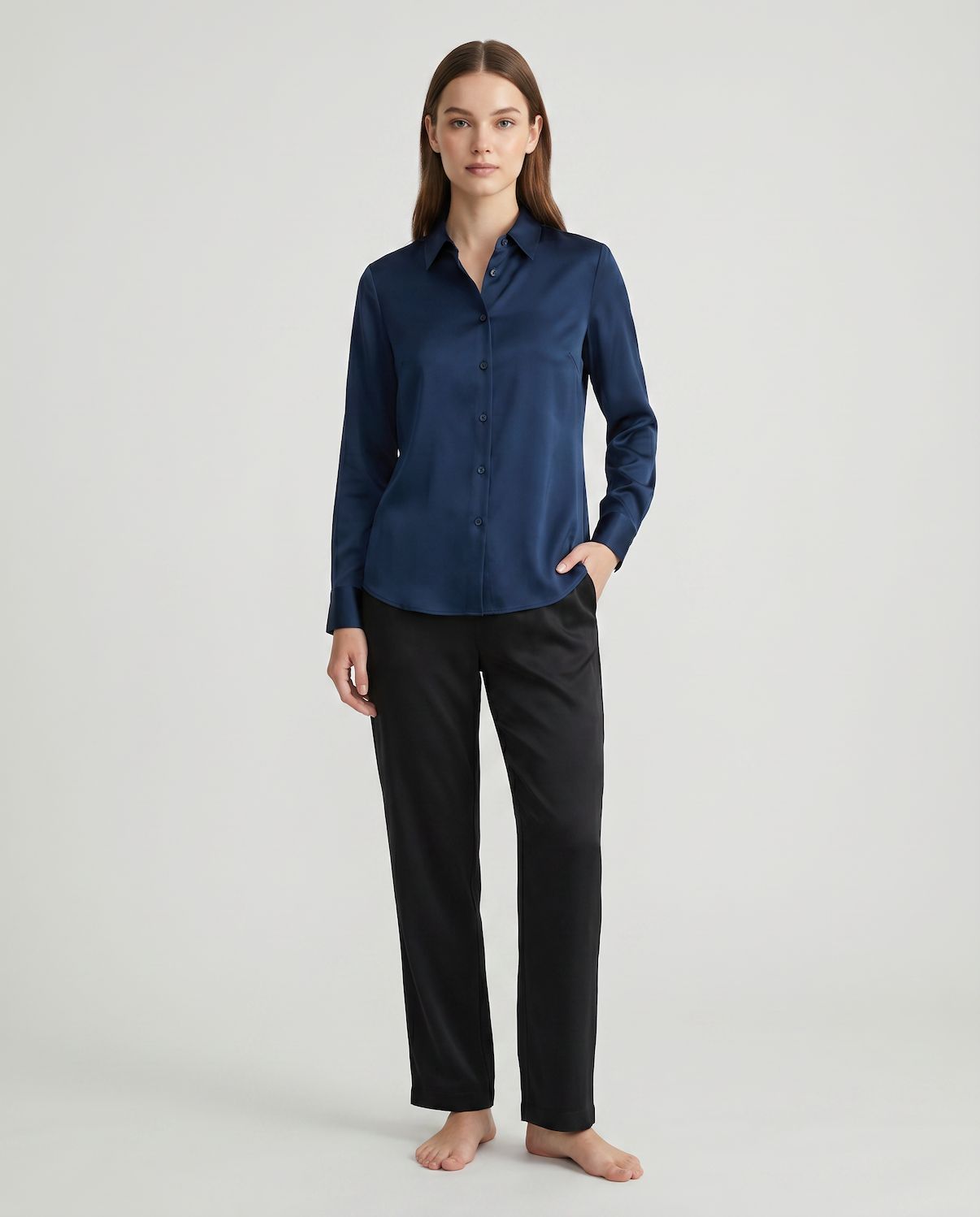 Women’s 100% Mulberry Silk Long-Sleeve Shirt – Professional Suit Top