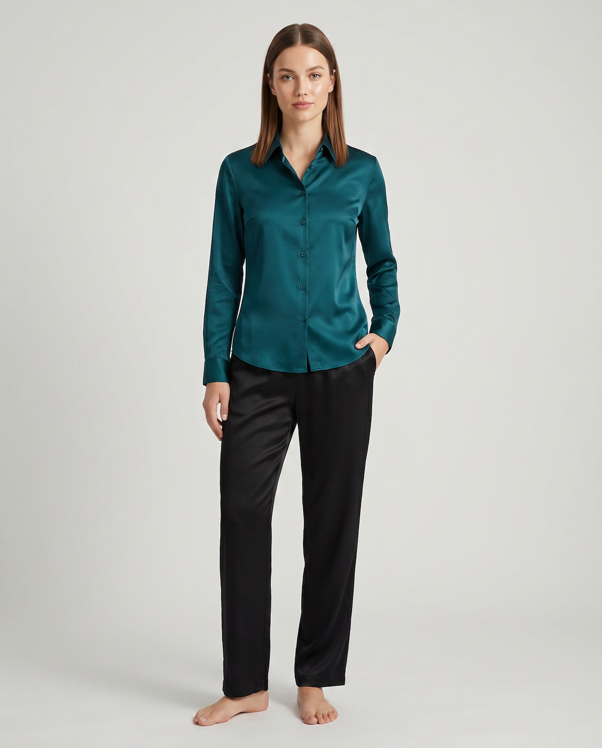 Women’s 100% Mulberry Silk Long-Sleeve Shirt – Professional Suit Top