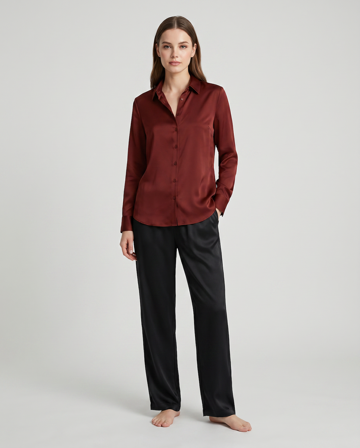 Women’s 100% Mulberry Silk Long-Sleeve Shirt – Professional Suit Top